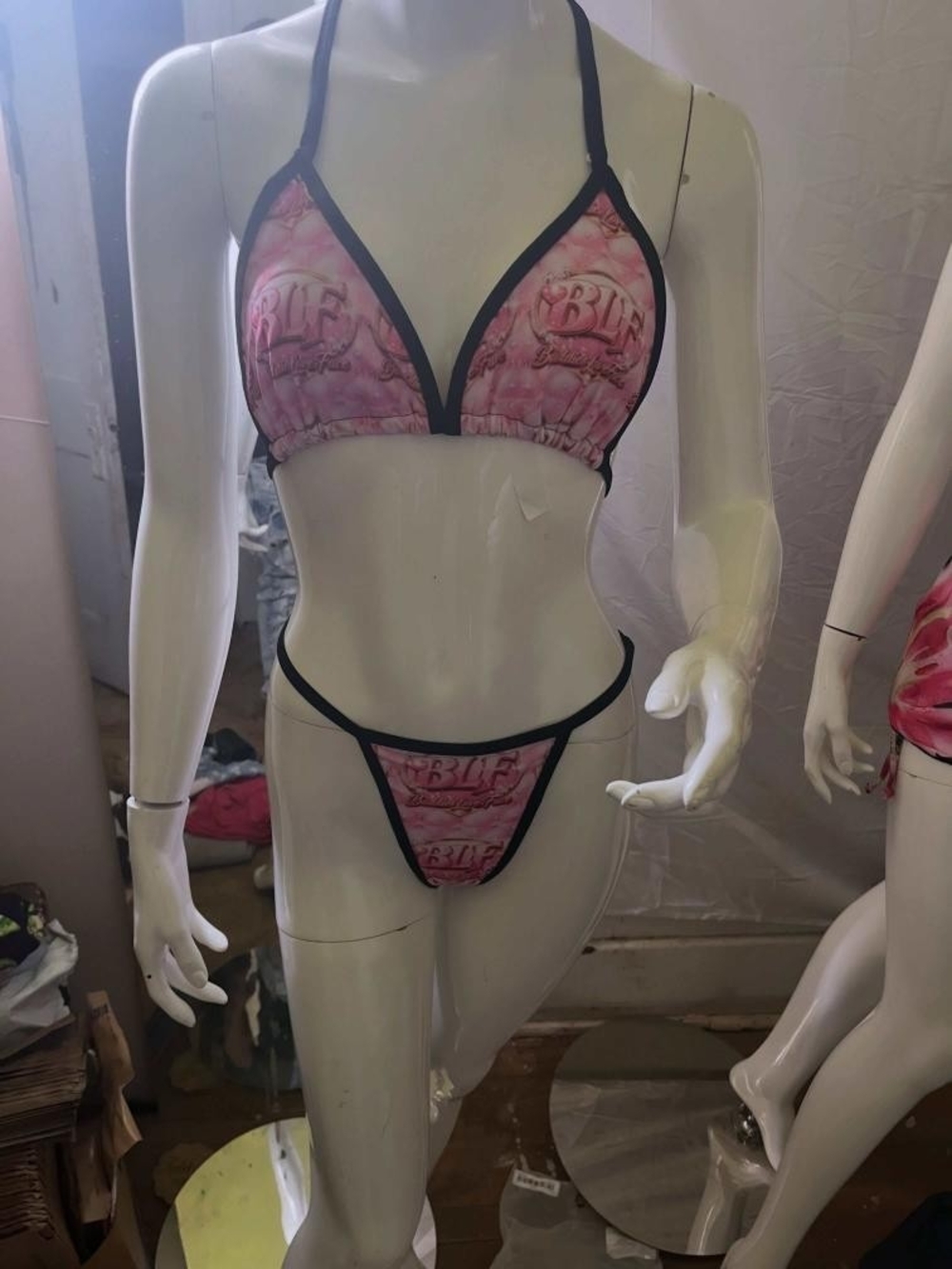 BLF Pink Tie-Dye Triangle Bikini with Black Trim
